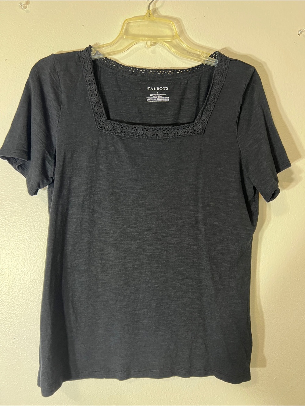 Talbots Black Square-Neck Tee with Crochet Trim